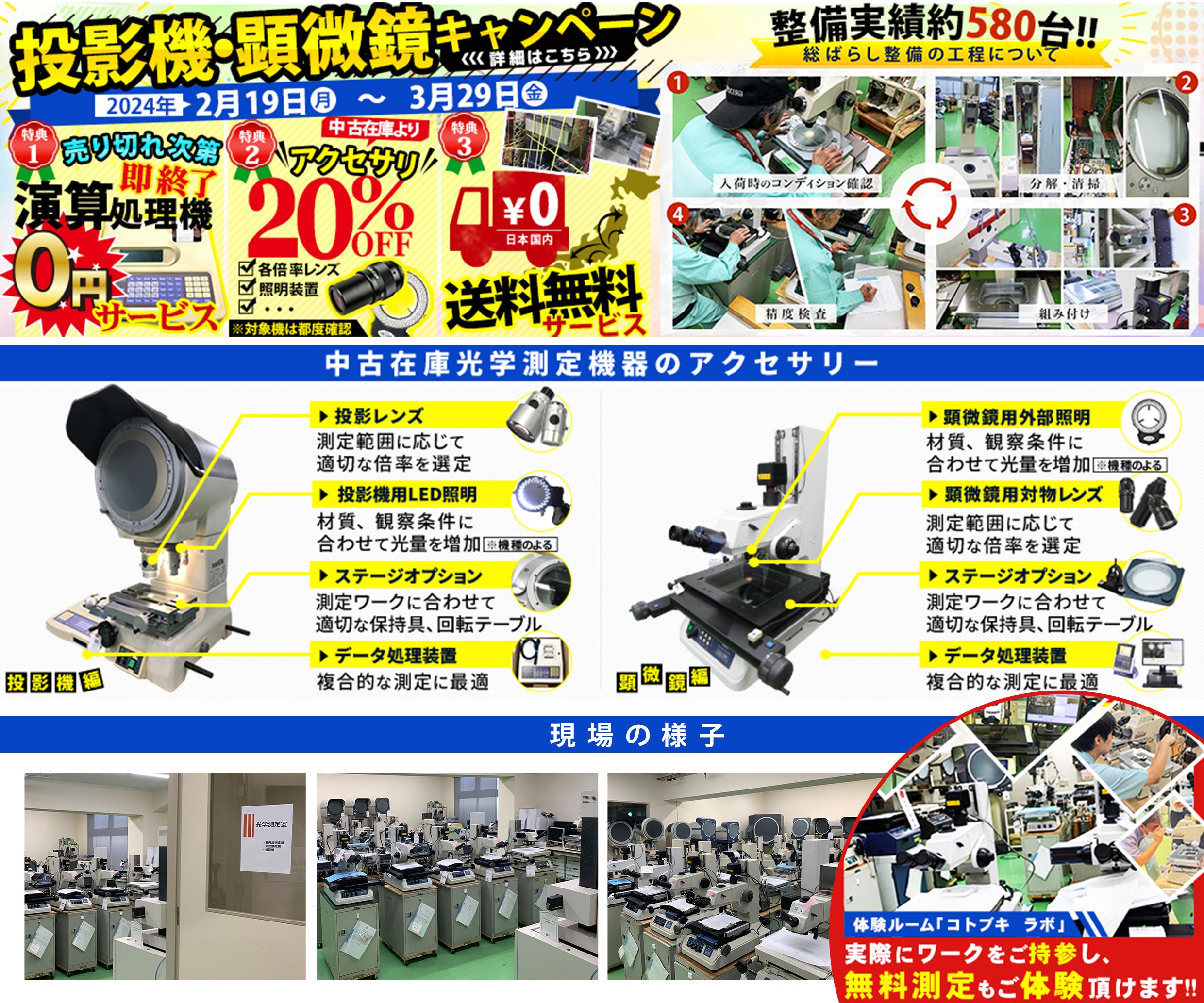 中古投影機・顕微鏡キャンペーン　送料無料　コトブキ　ラボ　アクセサリ20％OFF　整備済み